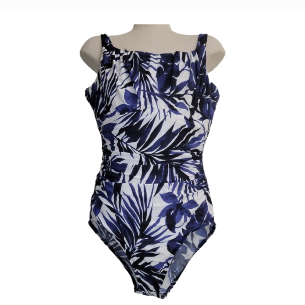 Lands End One Piece Swimsuit Blue and White Print Size 16 DDD Plus Size